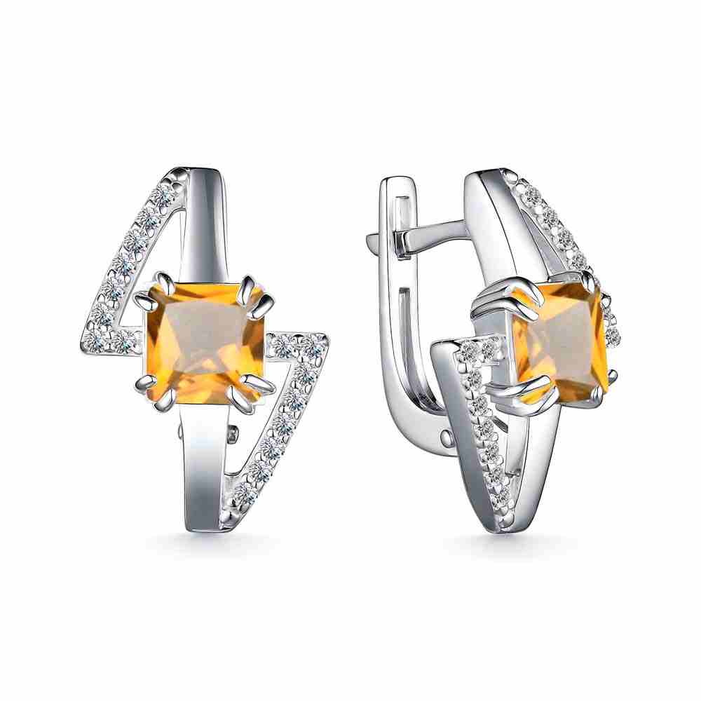 Серьги | Серебро 925 пробы | Фианит, Цитрин по цене 9840.00 руб.