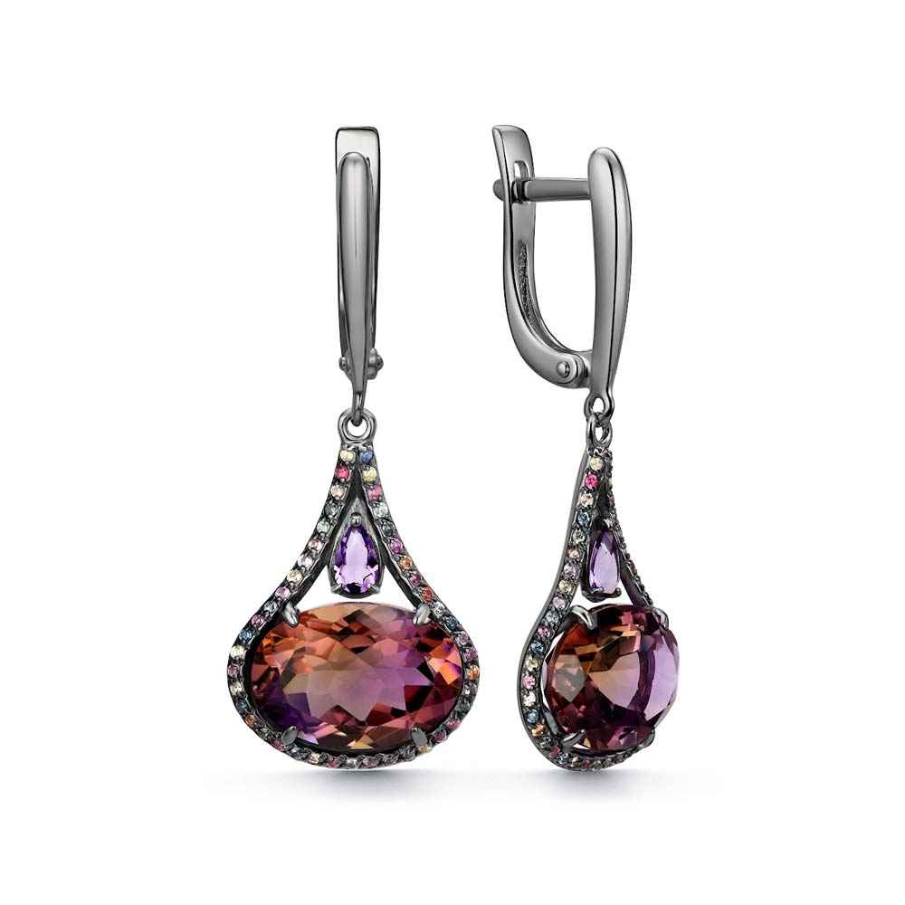 Серьги | Серебро 925 пробы | Сапфир, Аметист, Аметрин 