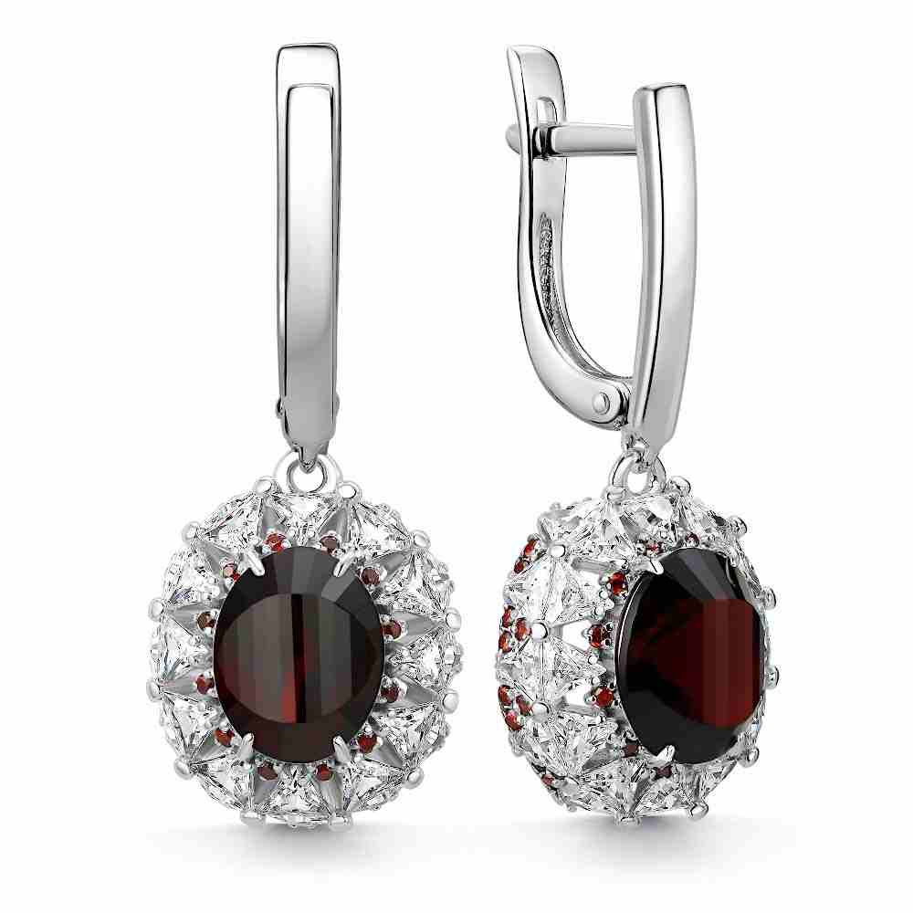 Серьги | Серебро 925 пробы | Фианит, Гранат по цене 31201.80 руб.