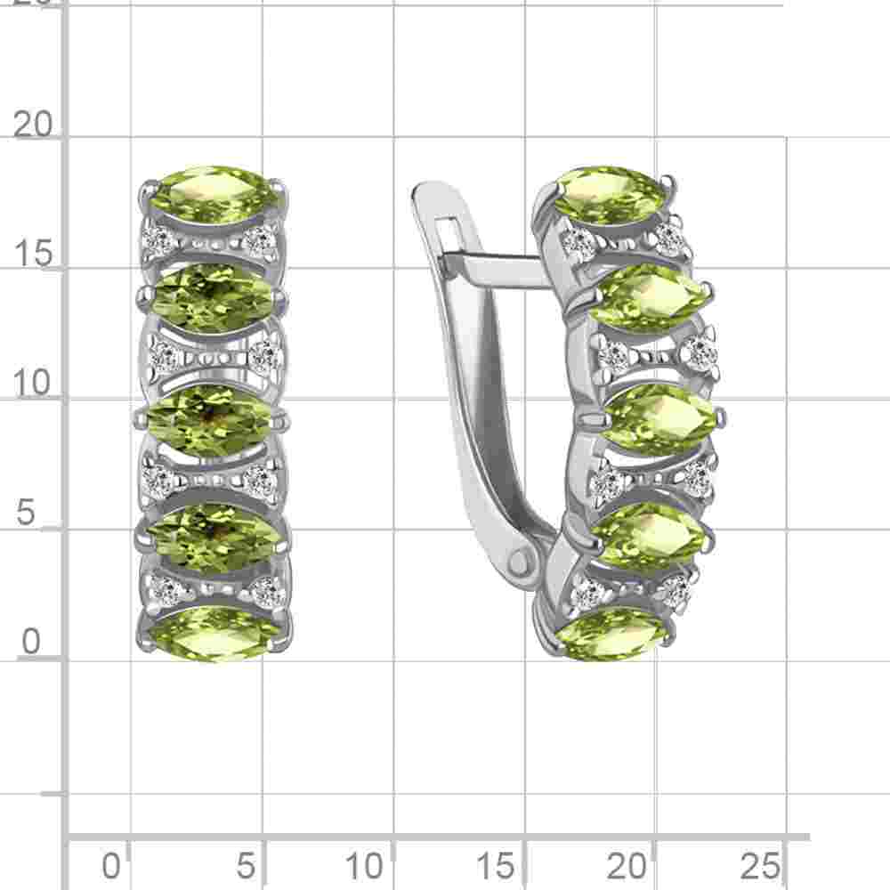 Серьги | Серебро 925 пробы | Фианит, Хризолит по цене 9340.00 руб.