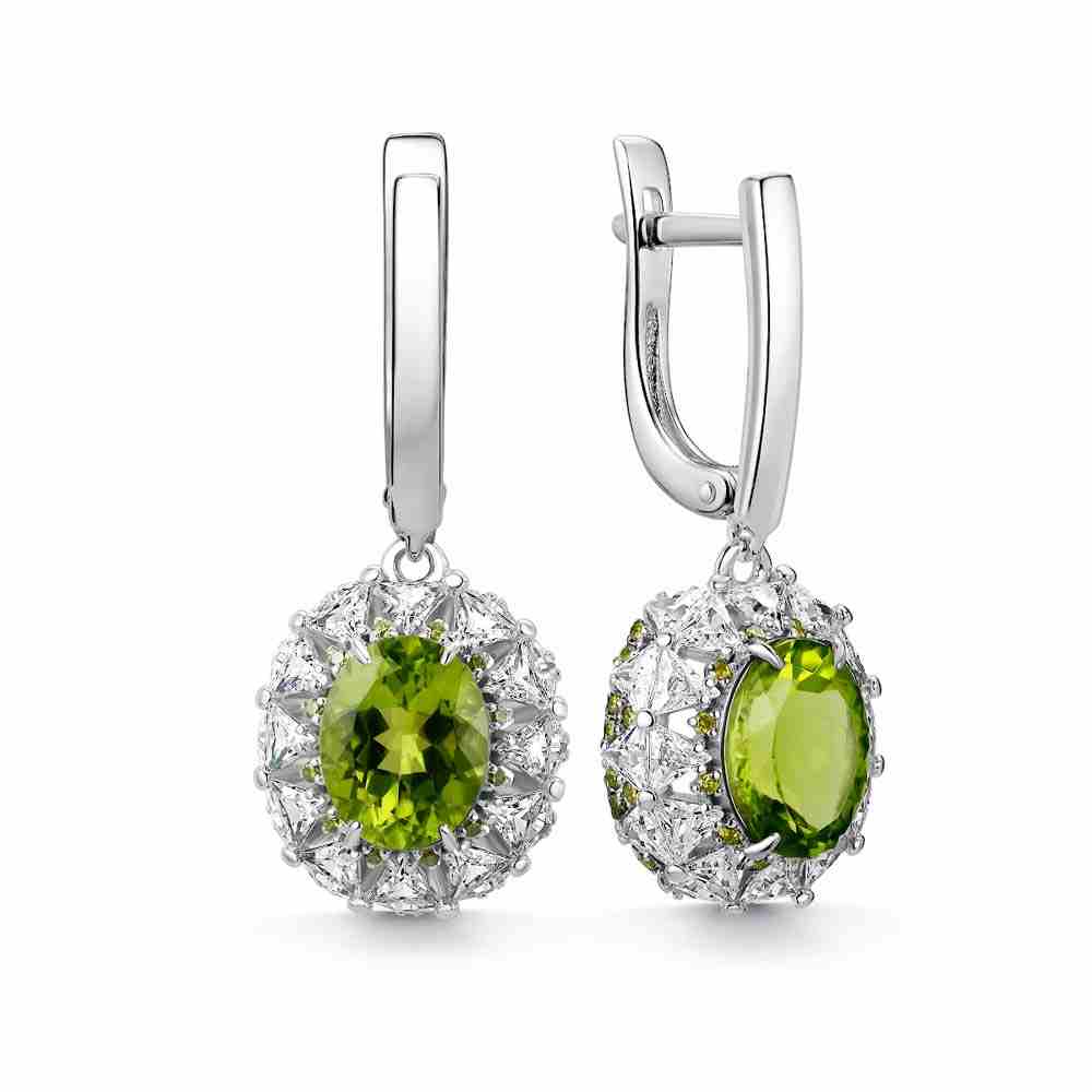 Серьги | Серебро 925 пробы | Фианит, Хризолит по цене 54768.00 руб.