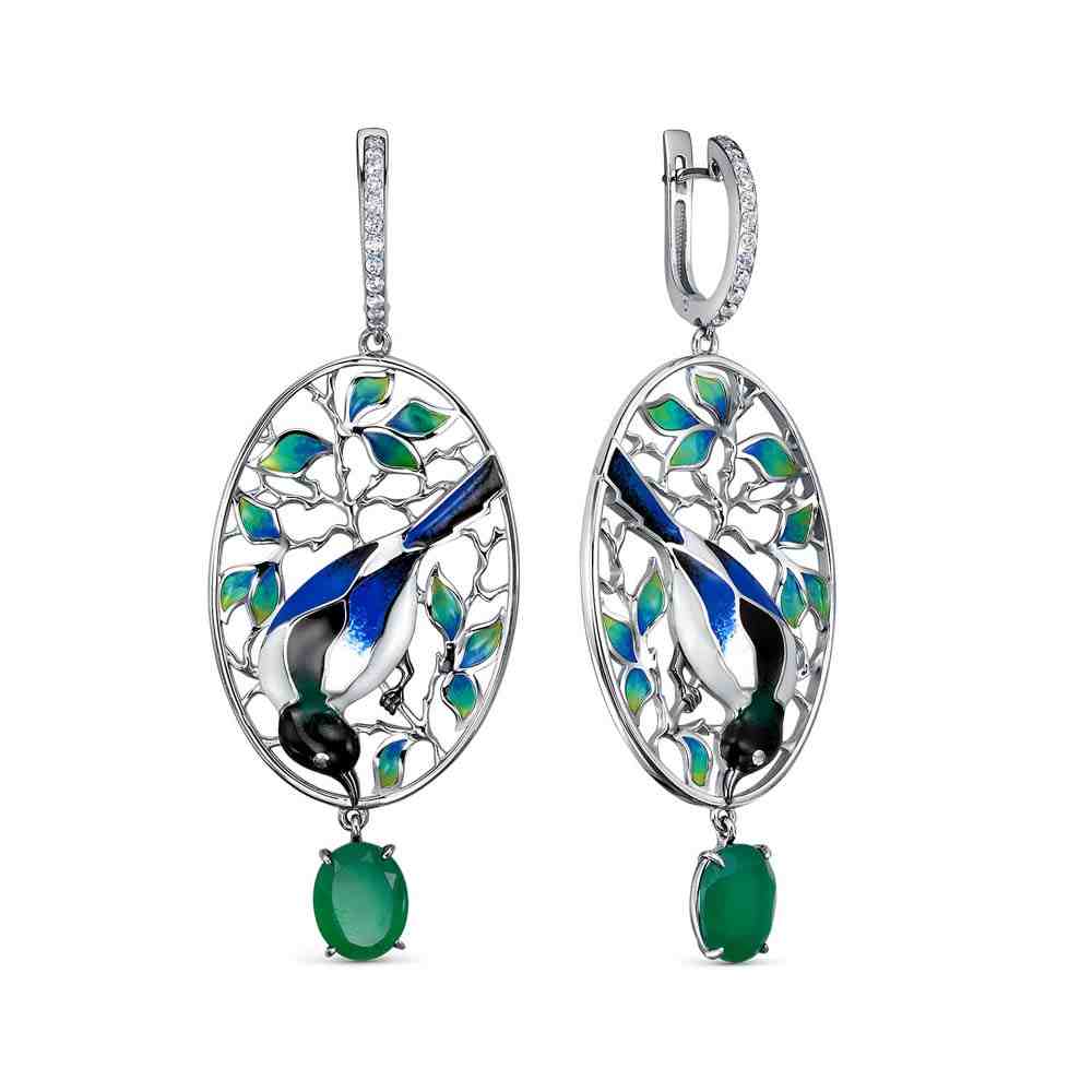 Серьги | Серебро 925 пробы | Фианит, Эмаль, Оникс по цене 62050.00 руб.