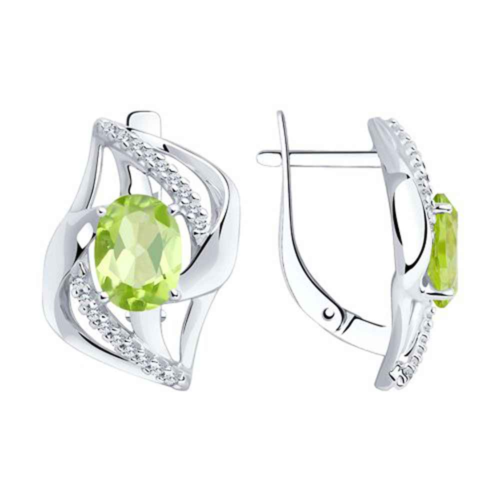 Серьги | Серебро 925 пробы | Фианит, Хризолит по цене 5643.00 руб.