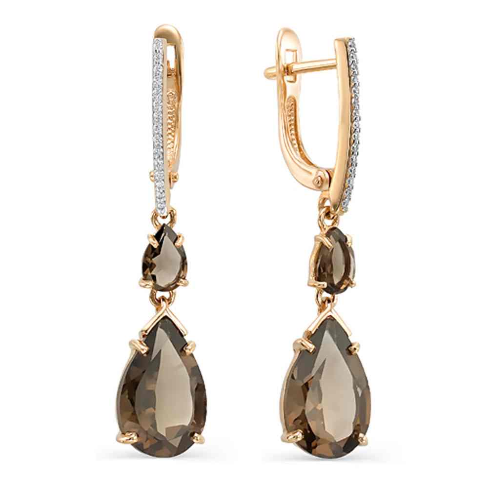 Серьги | Золото 585 пробы | Фианит, Раухтопаз по цене 37495.00  руб.