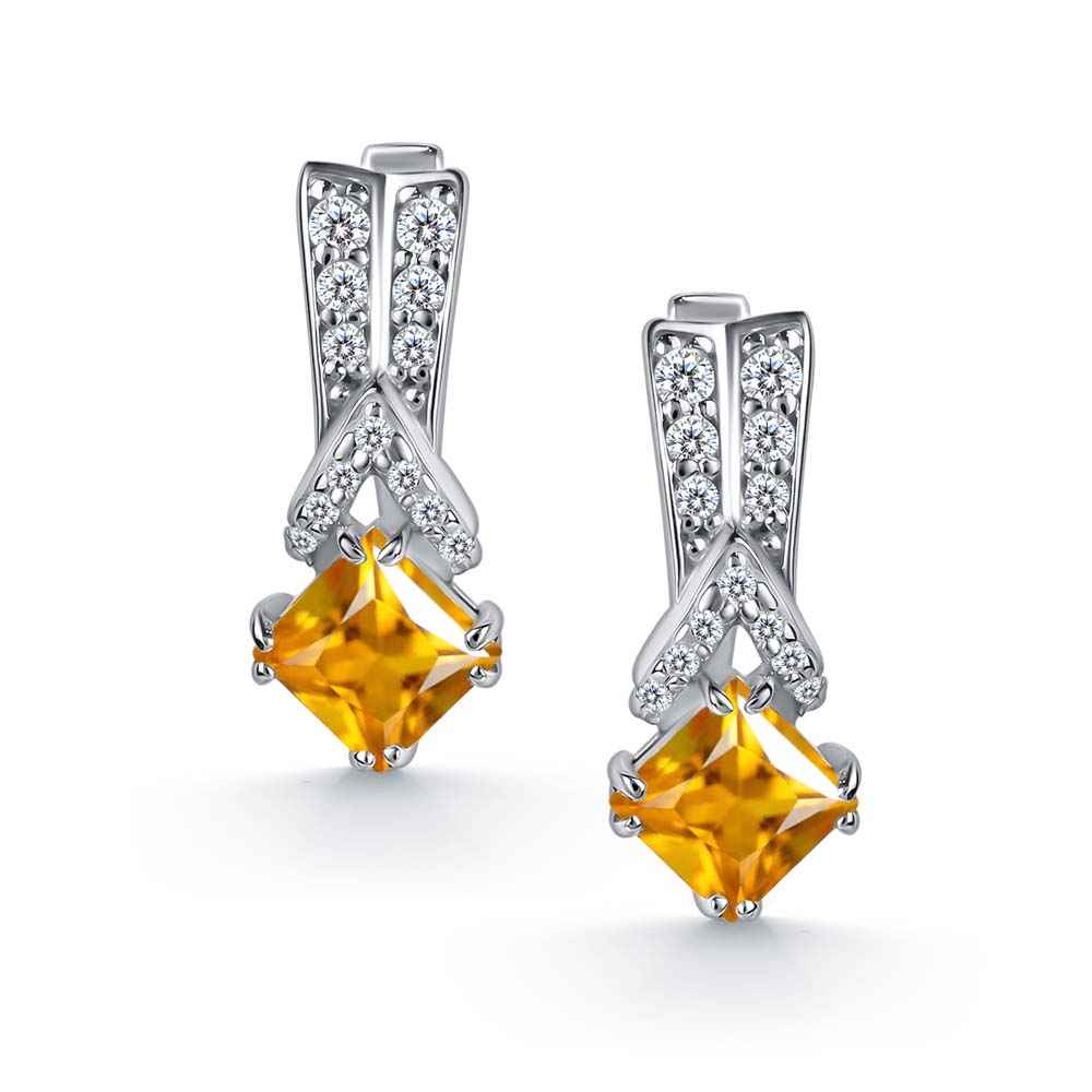 Серьги | Серебро 925 пробы | Фианит, Цитрин по цене 8570.00 руб.