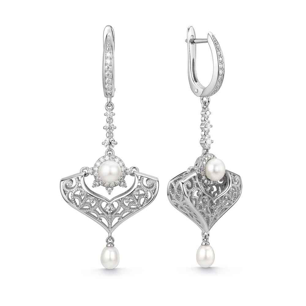 Серьги | Серебро 925 пробы | Бриллиант, Жемчуг 