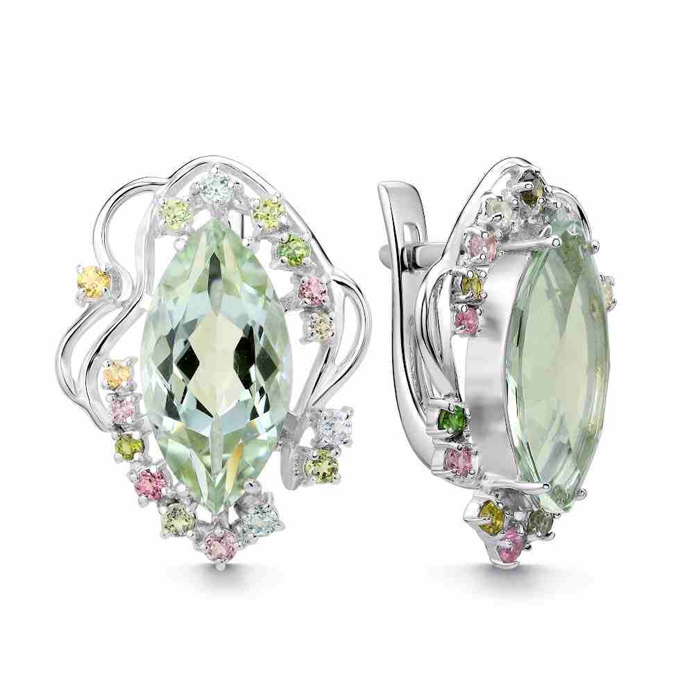 Серьги | Серебро 925 пробы | Турмалин, Празиолит по цене 32684.30 руб.