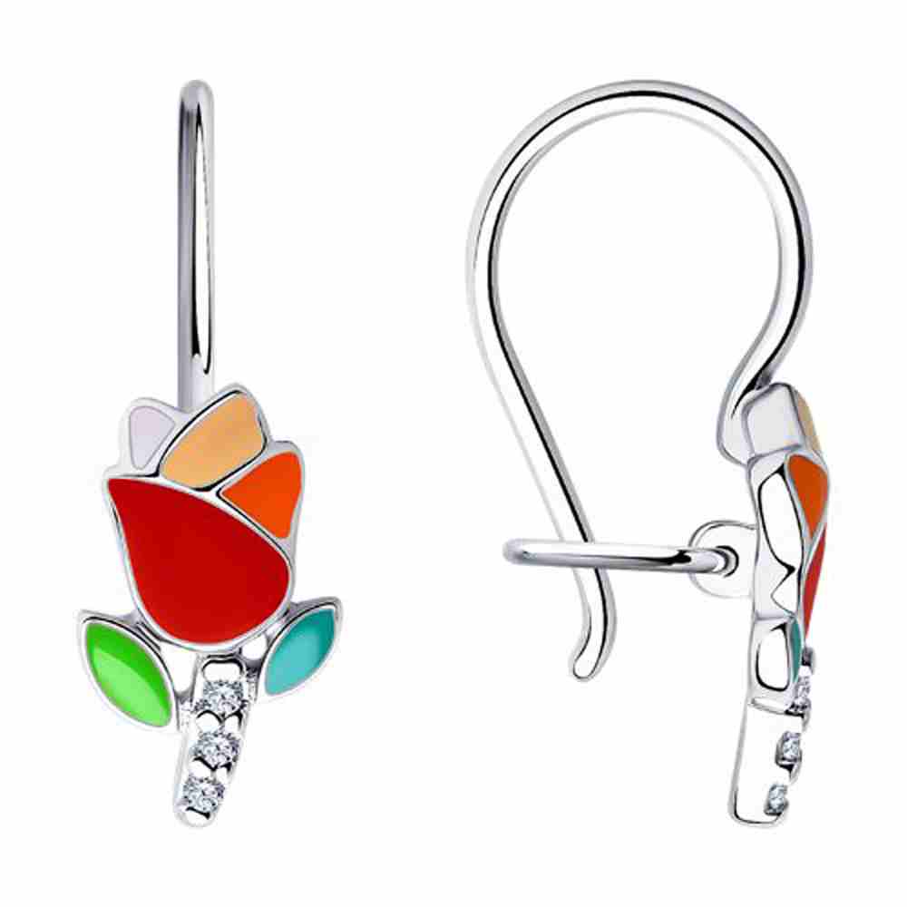 Детские серьги | Серебро 925 пробы | Фианит, Эмаль по цене 3753.00 руб.