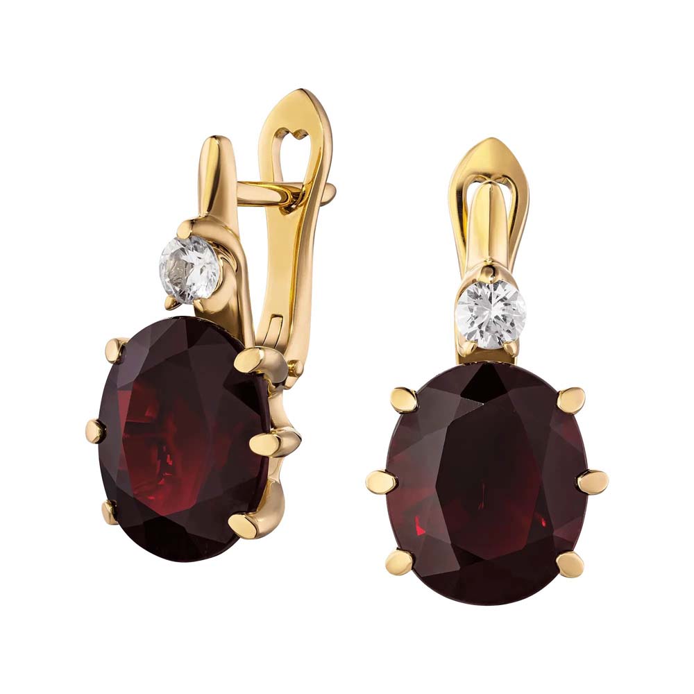 Серьги | Желтое золото 750 пробы | Бриллиант, Гранат по цене 312900.00  руб.