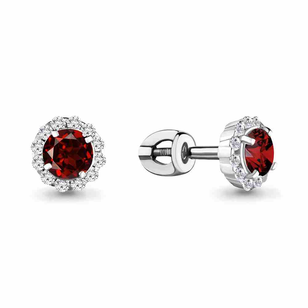 Серьги-пусеты | Серебро 925 пробы | Фианит, Гранат по цене 5060.00 руб.