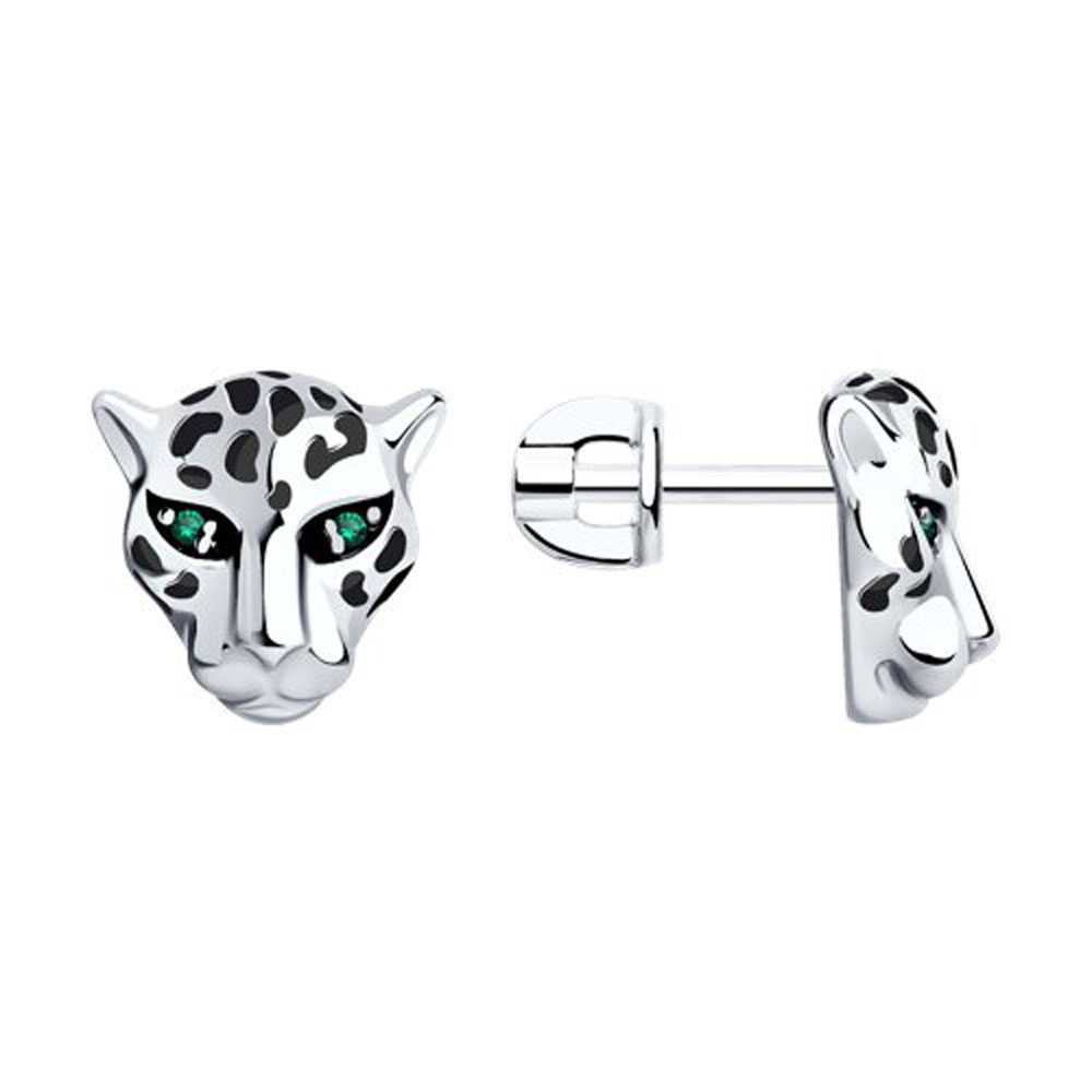 Серьги-пусеты | Серебро 925 пробы | Фианит, Эмаль по цене 5259.80 руб.